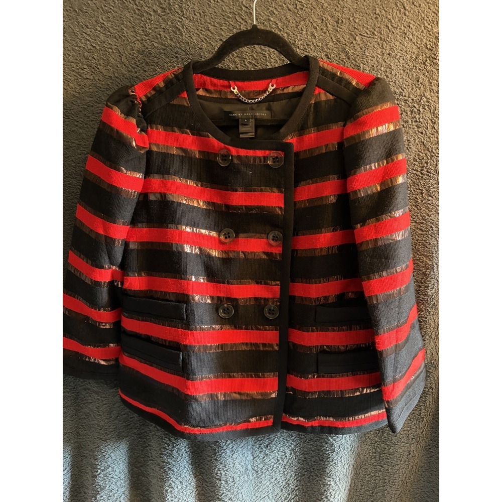 Marc by Marc Jacobs Metallic Stripe Statement Blazer Black Red Double Breasted L